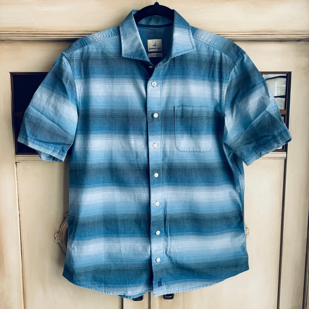 EUC Mens Johnnie O Hangin Out Shirt Blue Gradient Boats Classic Camp Beach
